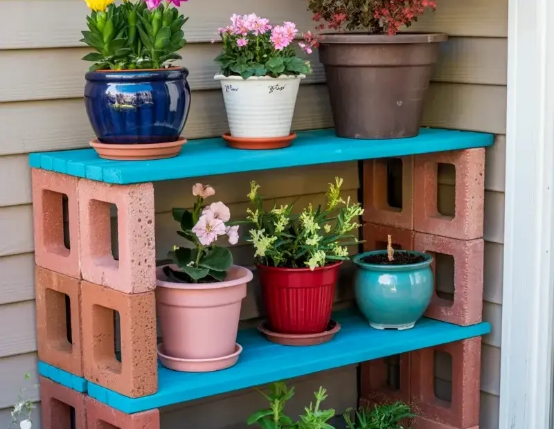 DIY Cinder Block Outdoor Shelf for Plants | Quick 2-Tier Build