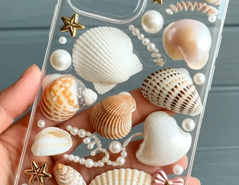 DIY Seashell Phone Case with Pearls & Bows | Cozy Beach Craft Idea