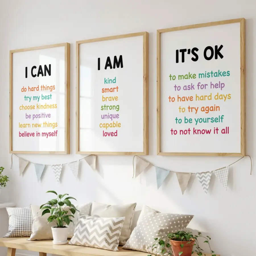 Kids Affirmation Posters Set of 3 | Budget Friendly Wall Art for Kids Room | Positive Affirmations Decor
