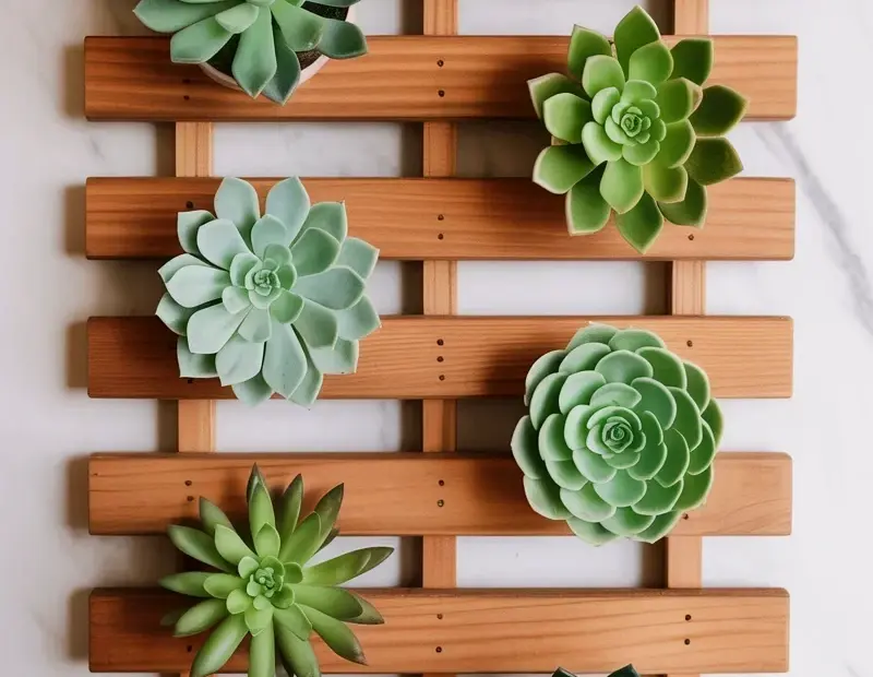 Easy dollar store wall decor with wood slat succulent tiles | DIY under $15