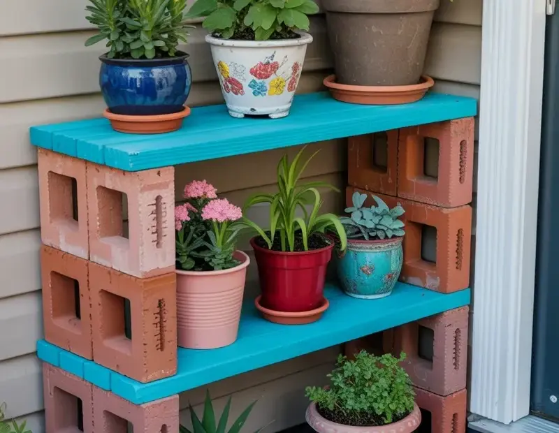 Budget Cinder Block Shelf for Outdoor Plants - Easy DIY Plant Stand