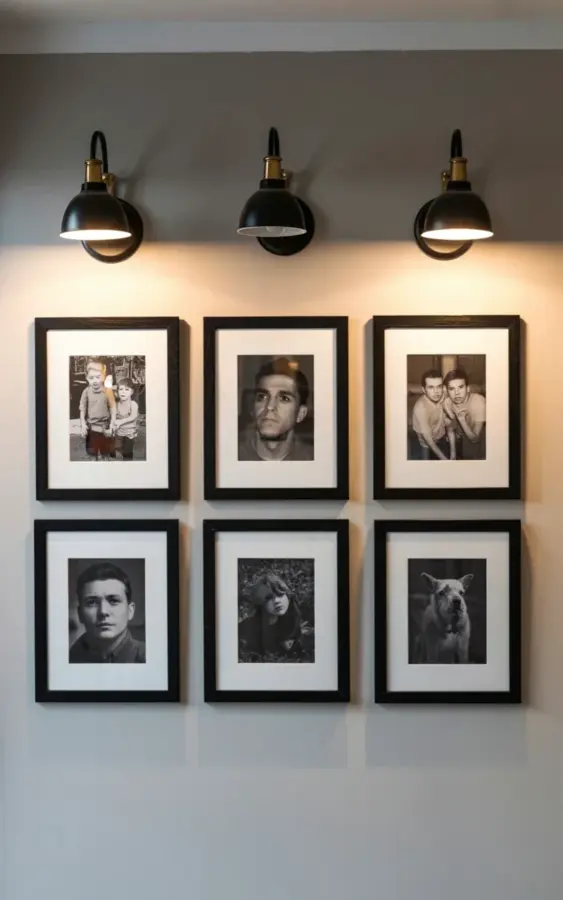 Budget Gallery Wall Idea with Black & White Photos + Sconces