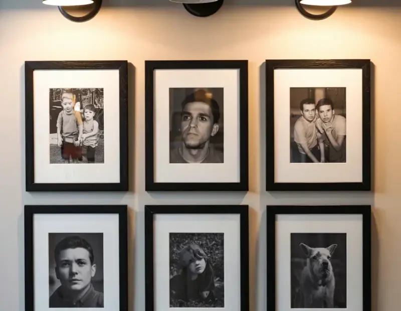 Budget Gallery Wall Idea with Black & White Photos + Sconces