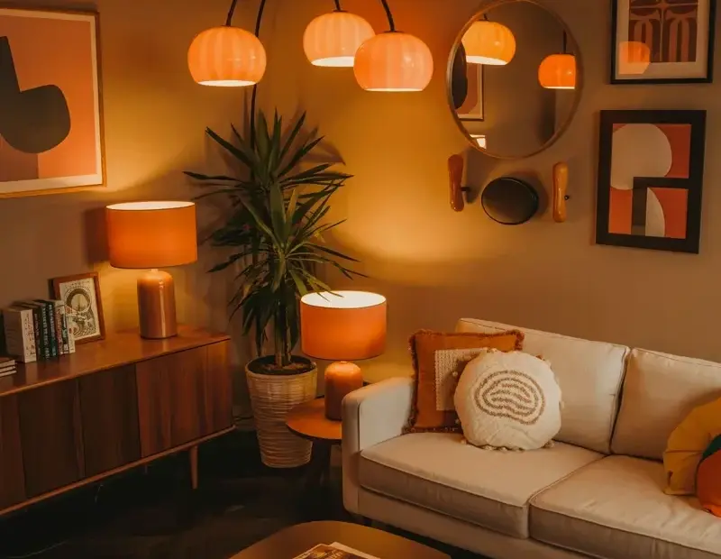 Retro Living Room Styling: Moody Orange & Brown Decor Ideas